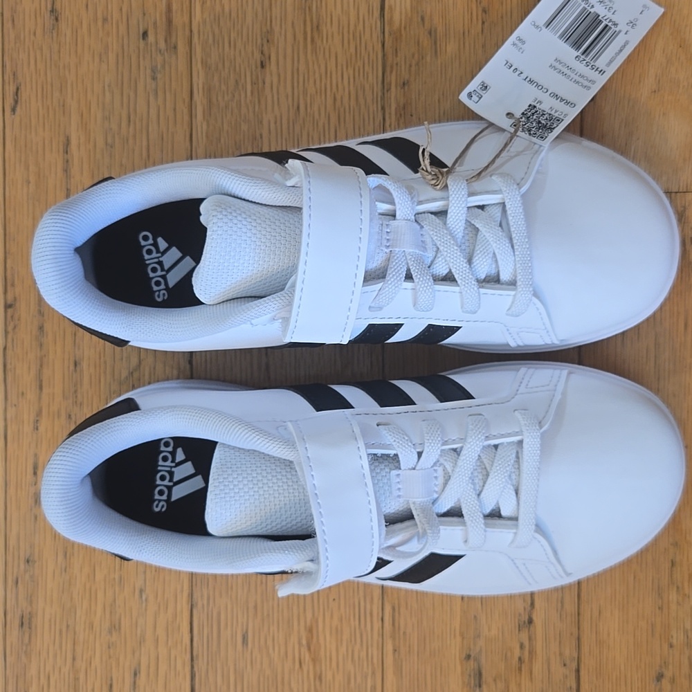 Adidas Gtand Court 2.0 EL Kids Sneakers Size 1 White / Black IH5529 - Picture 6 of 7